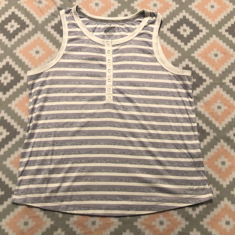 Cuddl Duds White/Gray/Light Purple Striped Tank Top Size Medium
